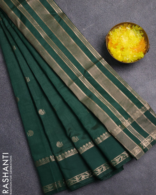 Semi raw silk saree green with annam zari woven buttas and rettapet zari woven border