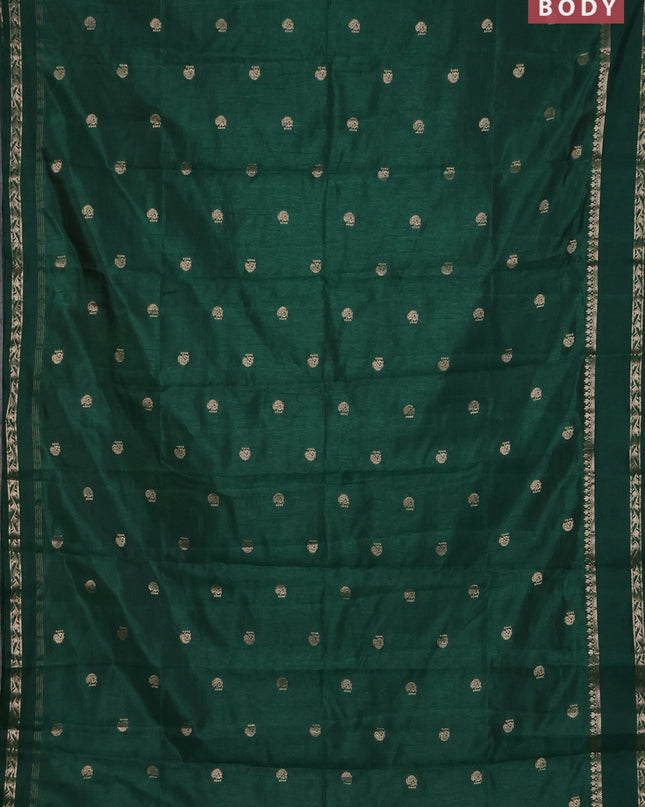 Semi raw silk saree green with annam zari woven buttas and rettapet zari woven border