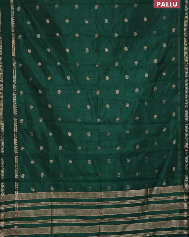 Semi raw silk saree green with annam zari woven buttas and rettapet zari woven border