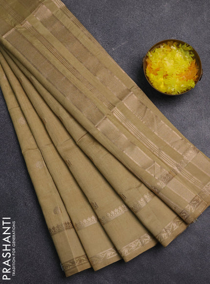 Semi raw silk saree sandal with annam zari woven buttas and rettapet zari woven border