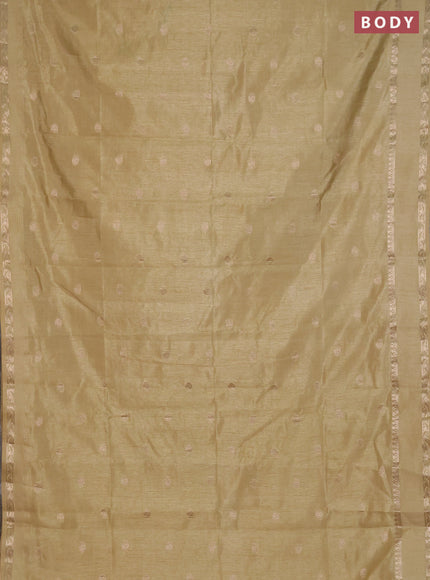 Semi raw silk saree sandal with annam zari woven buttas and rettapet zari woven border