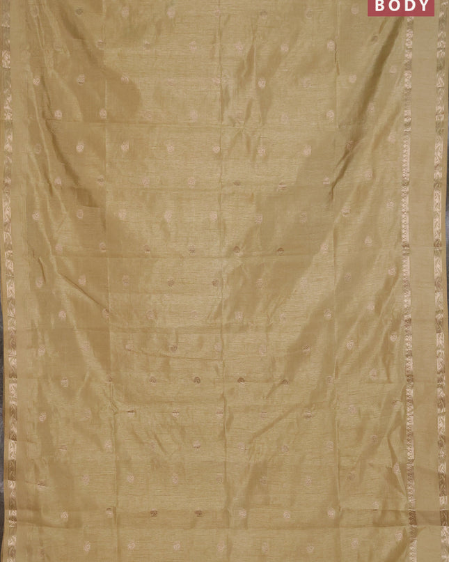 Semi raw silk saree sandal with annam zari woven buttas and rettapet zari woven border