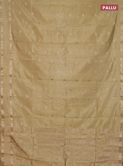 Semi raw silk saree sandal with annam zari woven buttas and rettapet zari woven border