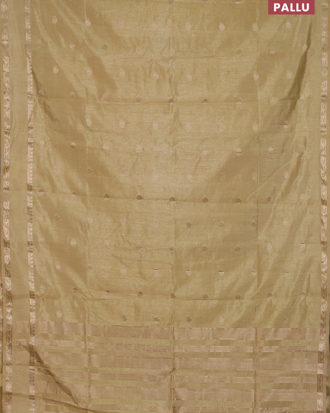 Semi raw silk saree sandal with annam zari woven buttas and rettapet zari woven border