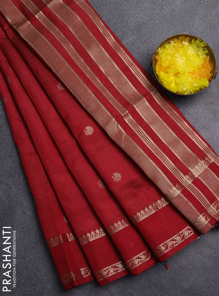 Semi raw silk saree maroon with annam zari woven buttas and rettapet zari woven border