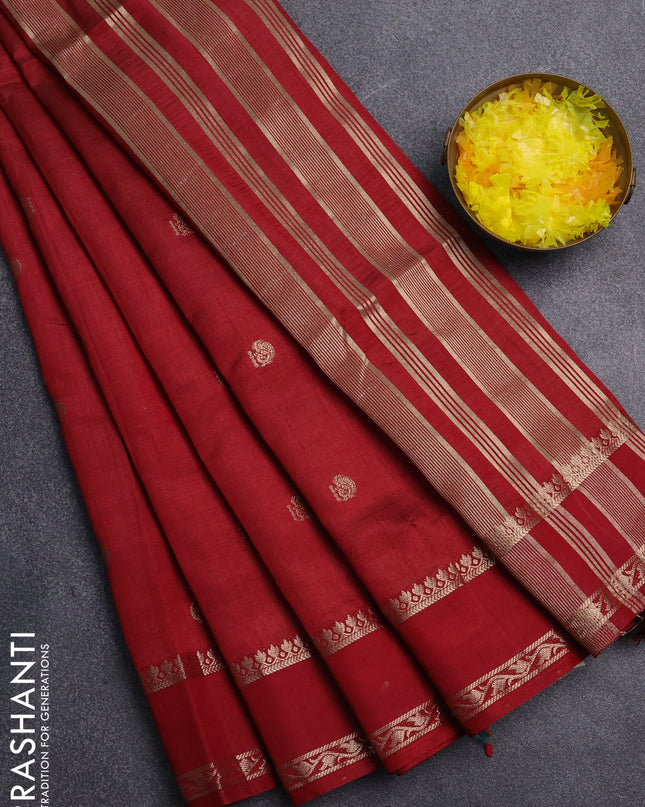 Semi raw silk saree maroon with annam zari woven buttas and rettapet zari woven border