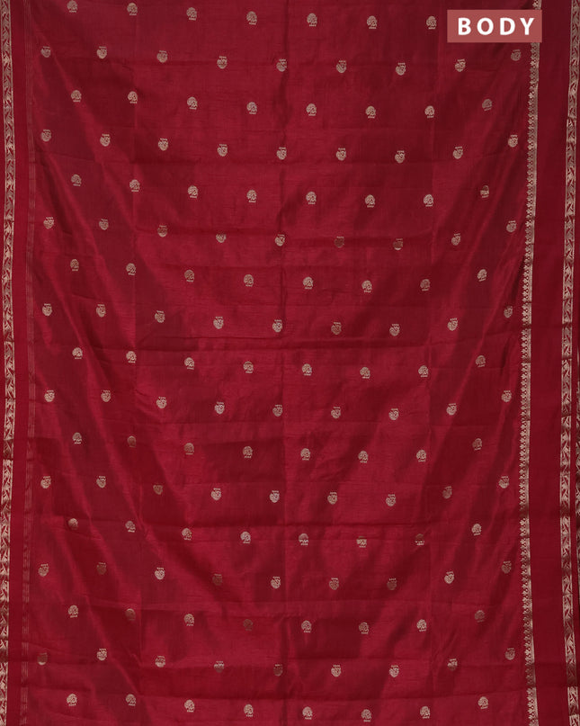 Semi raw silk saree maroon with annam zari woven buttas and rettapet zari woven border