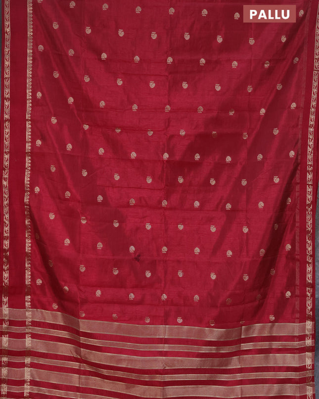 Semi raw silk saree maroon with annam zari woven buttas and rettapet zari woven border