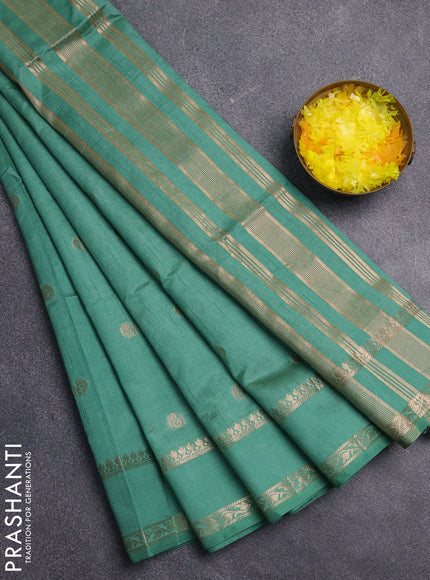 Semi raw silk saree pastel green with annam zari woven buttas and rettapet zari woven border