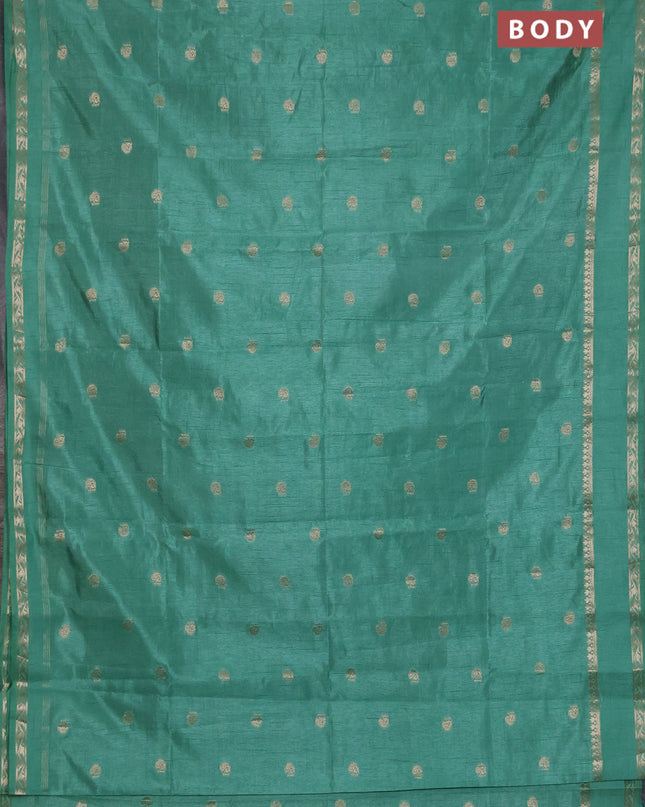 Semi raw silk saree pastel green with annam zari woven buttas and rettapet zari woven border