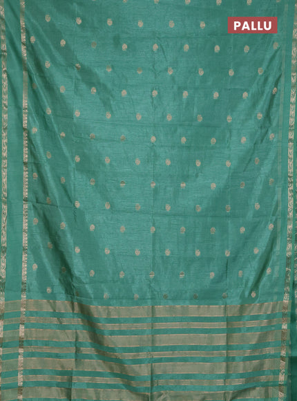 Semi raw silk saree pastel green with annam zari woven buttas and rettapet zari woven border