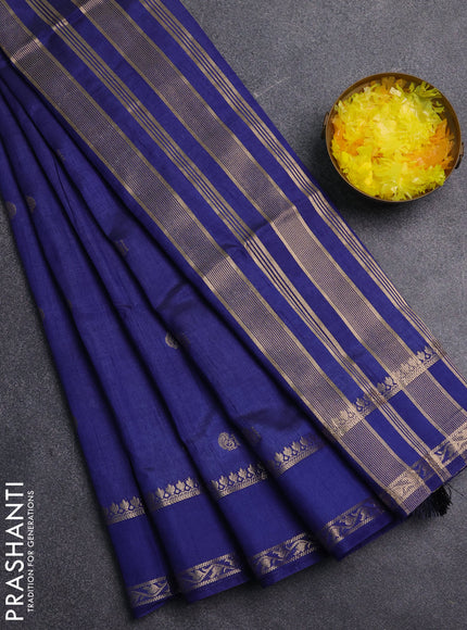 Semi raw silk saree blue with annam zari woven buttas and rettapet zari woven border