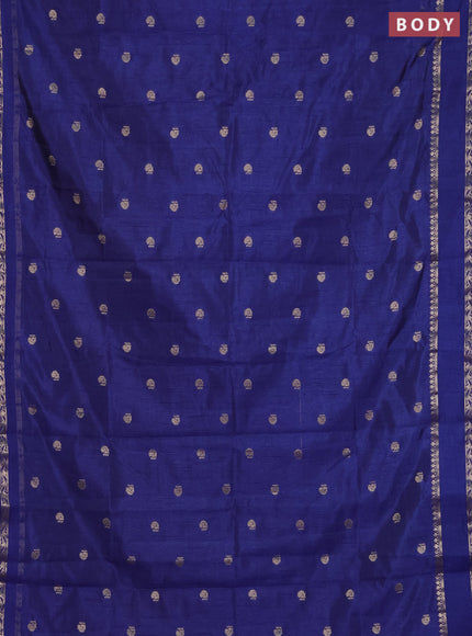 Semi raw silk saree blue with annam zari woven buttas and rettapet zari woven border