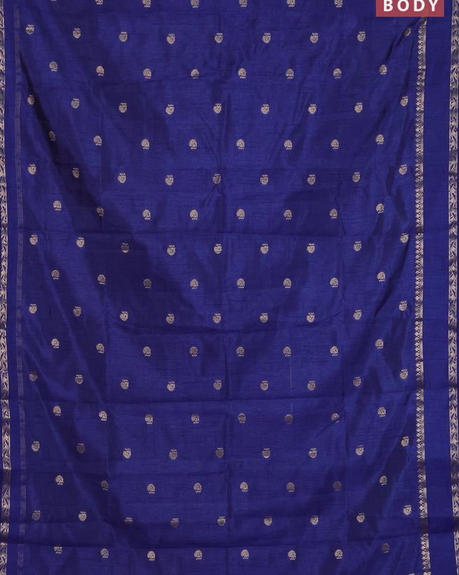 Semi raw silk saree blue with annam zari woven buttas and rettapet zari woven border