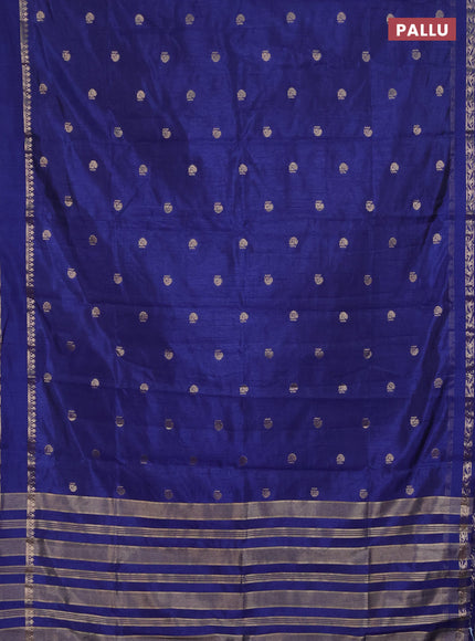 Semi raw silk saree blue with annam zari woven buttas and rettapet zari woven border