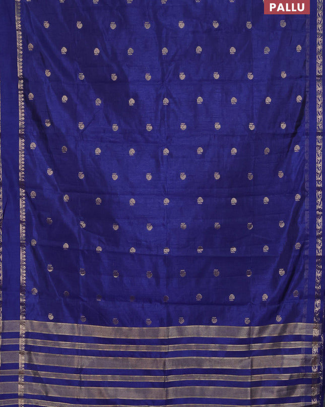 Semi raw silk saree blue with annam zari woven buttas and rettapet zari woven border
