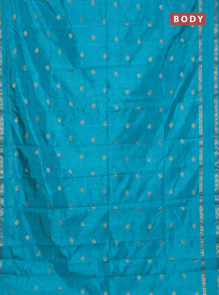 Semi raw silk saree teal blue with annam zari woven buttas and rettapet zari woven border