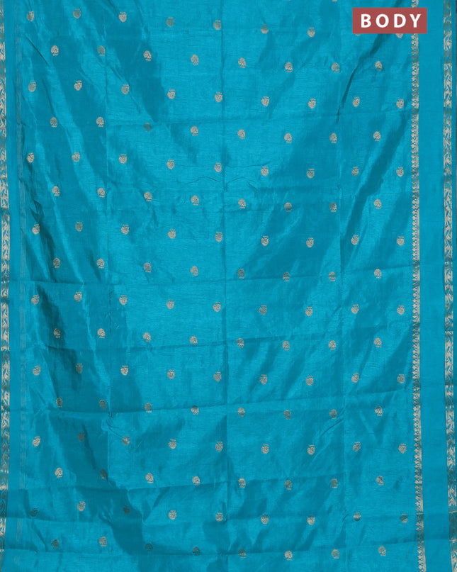 Semi raw silk saree teal blue with annam zari woven buttas and rettapet zari woven border