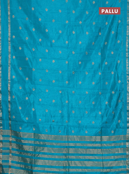 Semi raw silk saree teal blue with annam zari woven buttas and rettapet zari woven border