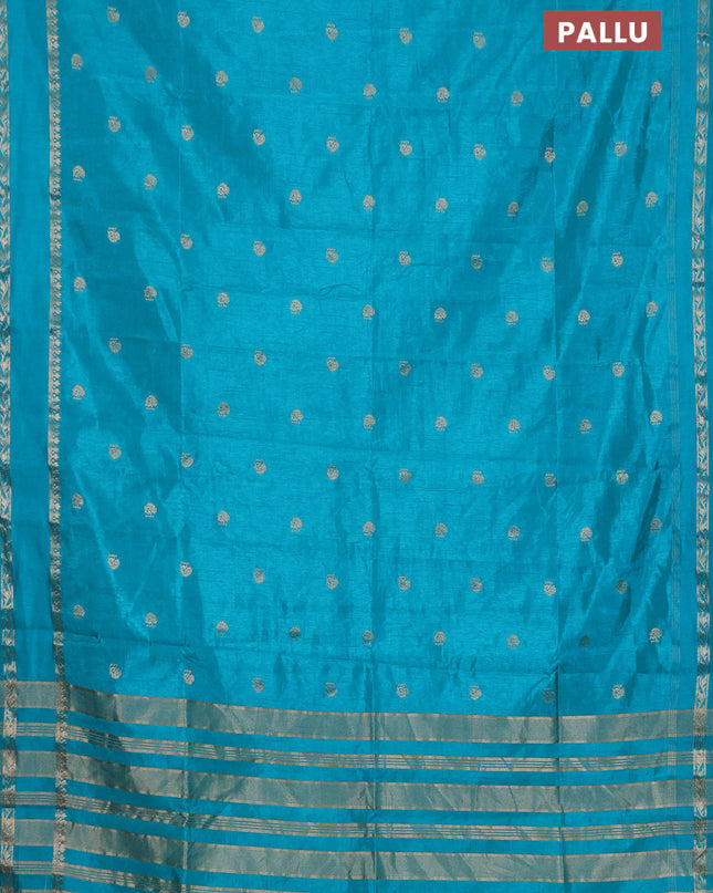 Semi raw silk saree teal blue with annam zari woven buttas and rettapet zari woven border