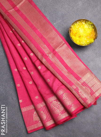 Semi raw silk saree pink with zari woven buttas and zari checked butta border