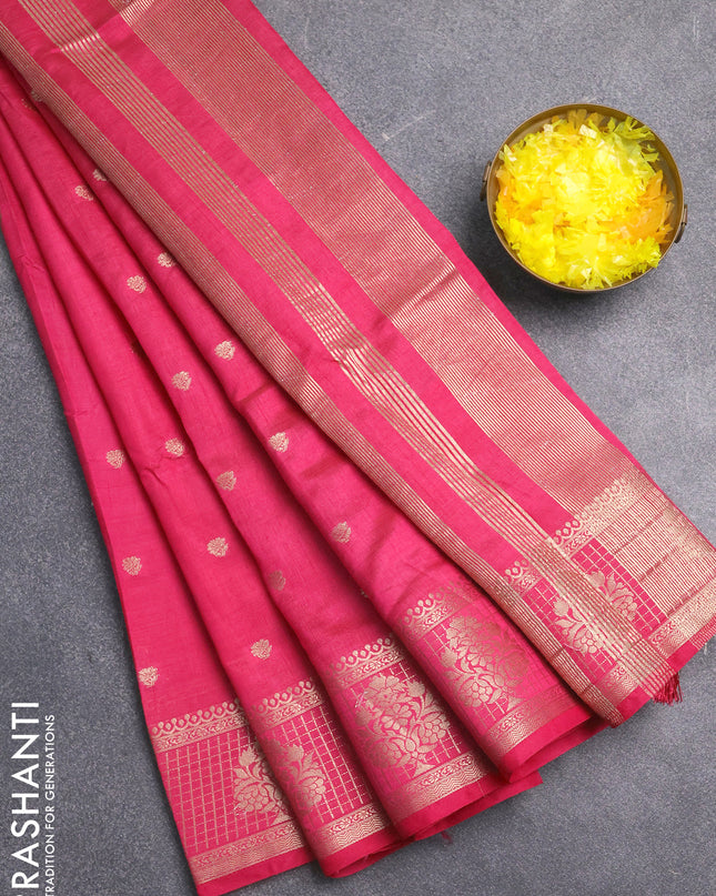 Semi raw silk saree pink with zari woven buttas and zari checked butta border
