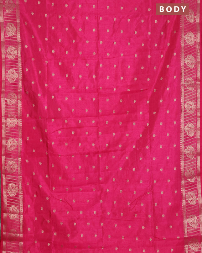 Semi raw silk saree pink with zari woven buttas and zari checked butta border
