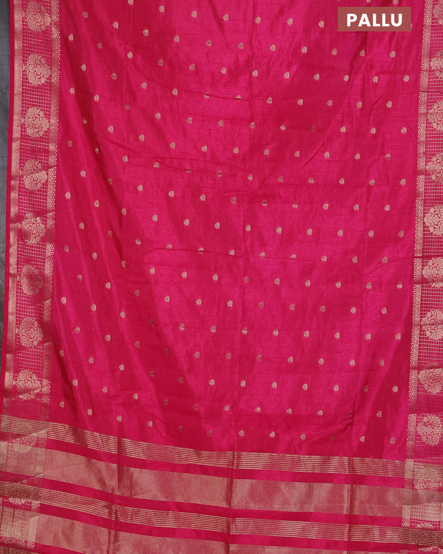 Semi raw silk saree pink with zari woven buttas and zari checked butta border