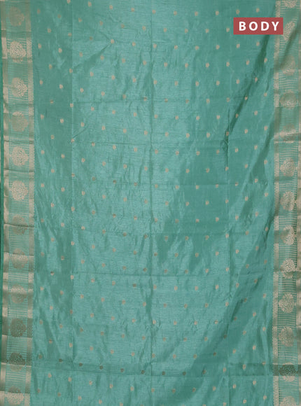 Semi raw silk saree pastel green with zari woven buttas and zari checked butta border