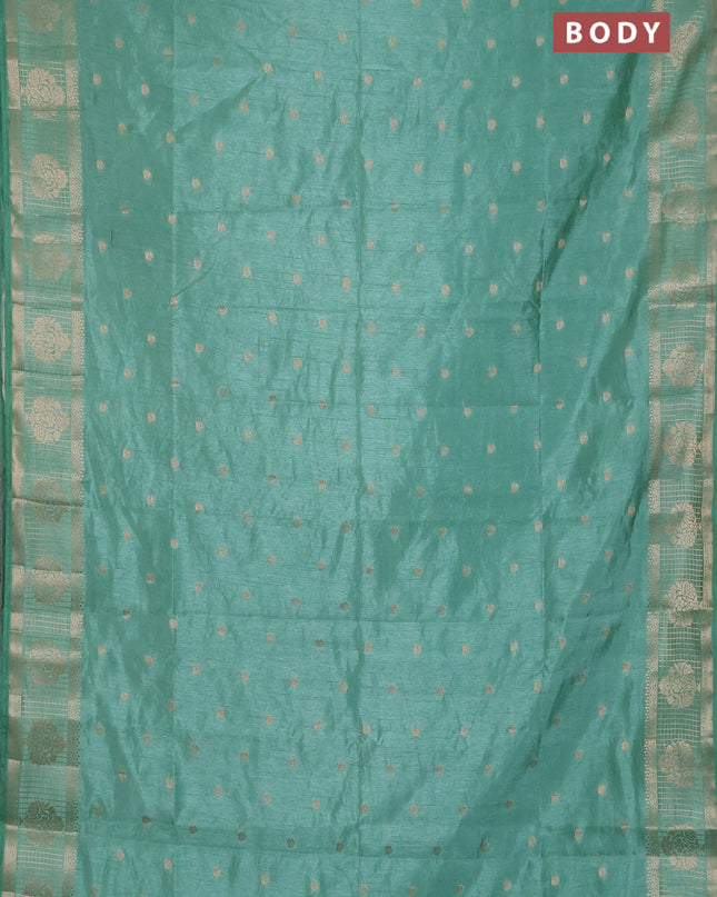 Semi raw silk saree pastel green with zari woven buttas and zari checked butta border