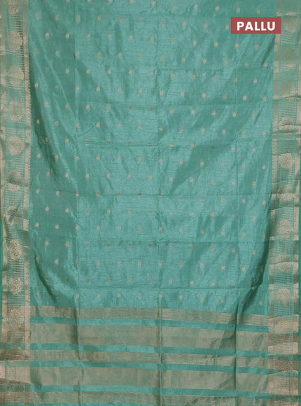 Semi raw silk saree pastel green with zari woven buttas and zari checked butta border