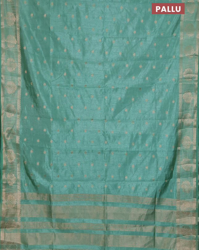 Semi raw silk saree pastel green with zari woven buttas and zari checked butta border