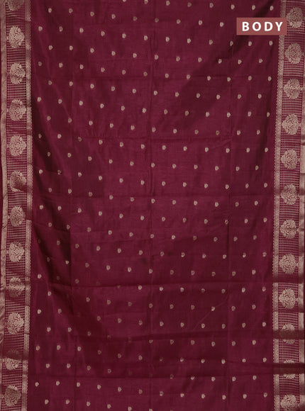 Semi raw silk saree maroon with zari woven buttas and zari checked butta border