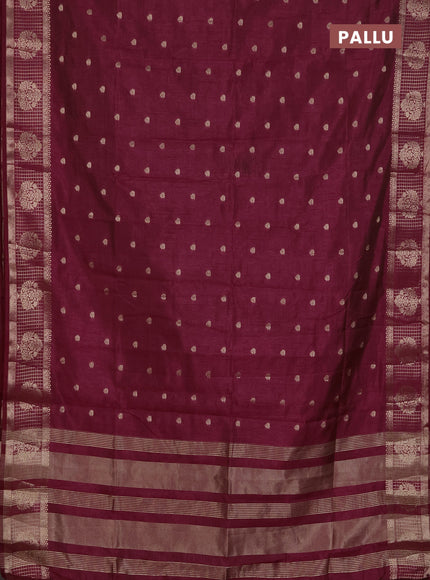 Semi raw silk saree maroon with zari woven buttas and zari checked butta border