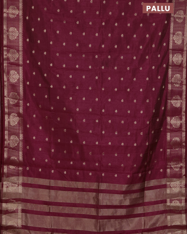 Semi raw silk saree maroon with zari woven buttas and zari checked butta border