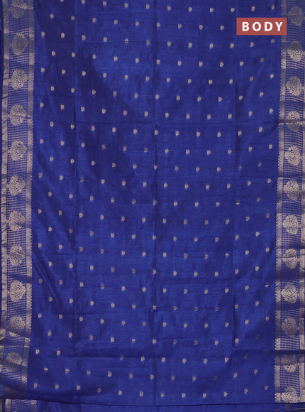 Semi raw silk saree blue with zari woven buttas and zari checked butta border