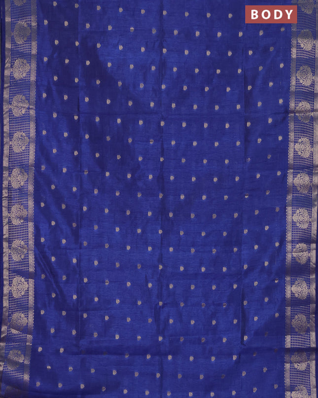 Semi raw silk saree blue with zari woven buttas and zari checked butta border