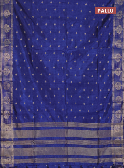 Semi raw silk saree blue with zari woven buttas and zari checked butta border