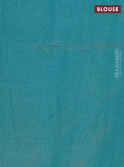 Semi raw silk saree teal blue with zari woven buttas and zari checked butta border