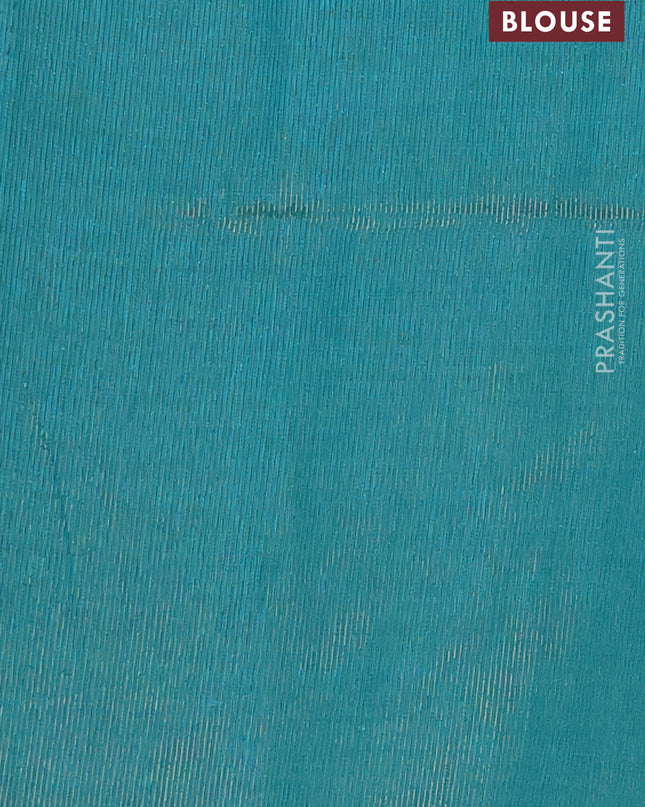 Semi raw silk saree teal blue with zari woven buttas and zari checked butta border