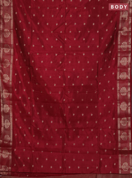 Semi raw silk saree maroon with zari woven buttas and zari checked butta border