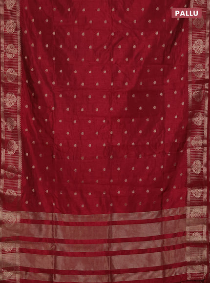 Semi raw silk saree maroon with zari woven buttas and zari checked butta border