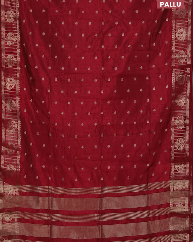 Semi raw silk saree maroon with zari woven buttas and zari checked butta border