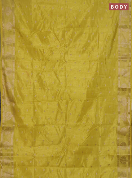 Semi raw silk saree lime yellow with zari woven buttas and zari checked butta border