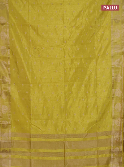 Semi raw silk saree lime yellow with zari woven buttas and zari checked butta border