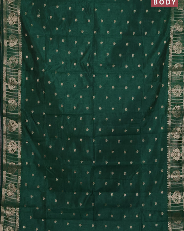 Semi raw silk saree green with zari woven buttas and zari checked butta border