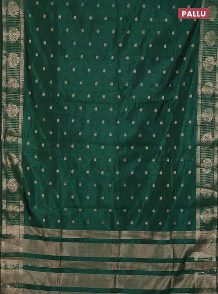 Semi raw silk saree green with zari woven buttas and zari checked butta border