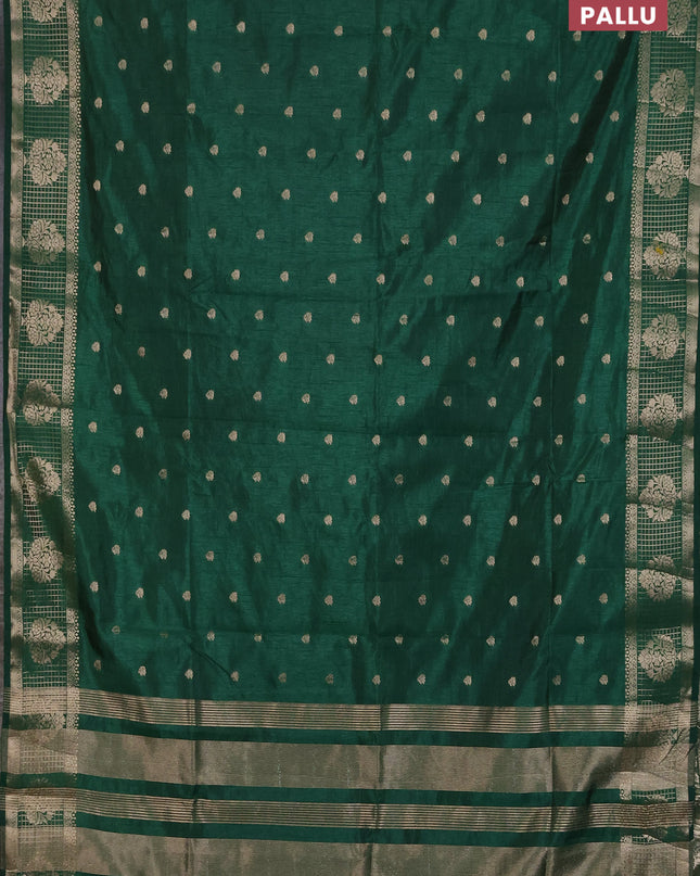 Semi raw silk saree green with zari woven buttas and zari checked butta border