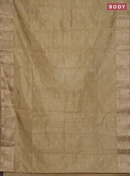Semi raw silk saree sandal with zari woven buttas and zari checked butta border
