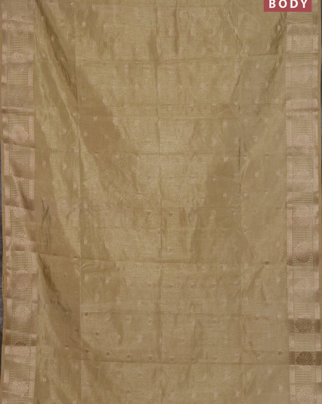 Semi raw silk saree sandal with zari woven buttas and zari checked butta border